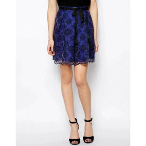 DARLING Women’s Size L Eliza Navy Blue Eyelet Lace Sheer Short Pleated Skirt